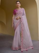 Organza Silk Pink Party Wear Sequins Work Saree